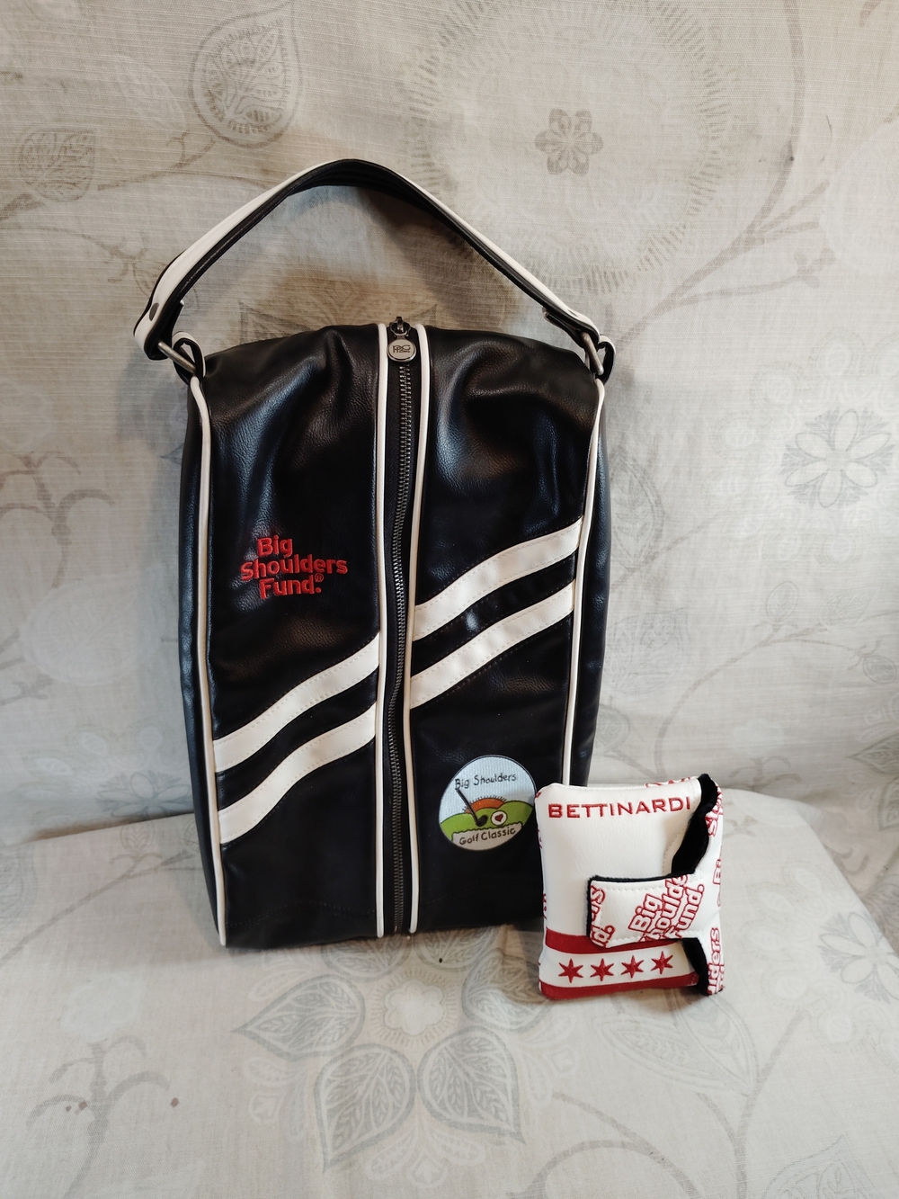 PRG Big Shoulder Fund Black and White Golf Shoe Bag with Square Head cover